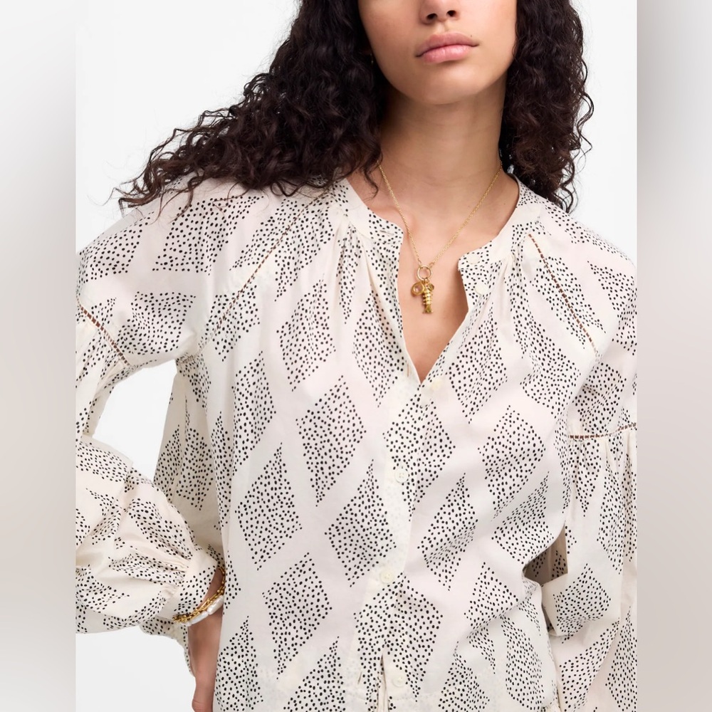 NWT! Madewell | Lighthouse Shirred Balloon-Sleeve Top in Geometric Print | S